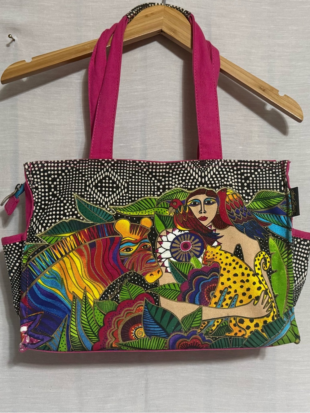 Laurel Burch Earth Song Canvas Tote Bag Medium Colorful Jungle Art